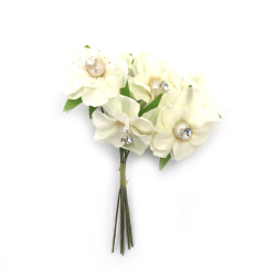 Buchet de flori textil cu perle si cristal 35x120 mm culoare sampanie - 6 bucati