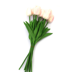 Tulip Stem Made of Rubber and Plastic, 340 mm, White and Pink Blend Color