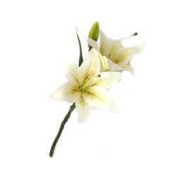 Artificial Lily Stalk 350 mm, White and Yellow Melange Color