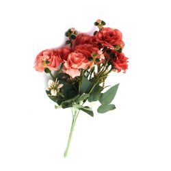 Bouquet of Roses and Buds for Decoration, 310 mm, Color: Coral - 5 Stems