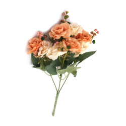 Bouquet of Roses and Buds for Decoration, 310 mm, Color: Orange and Creme - 5 Stems