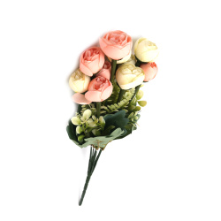 Peony Bouquet for Decoration, 420 mm, Peach and Cream Colors - 10 Stems