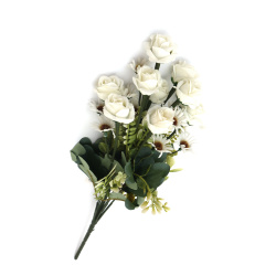 Bouquet of Roses and Daisies for Decoration, 420 mm, White Color - 10 Stems