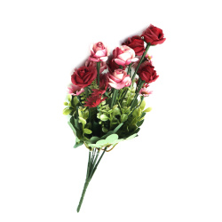 Bouquet of Roses and Daisies for Decoration, 420 mm, Burgundy and Cream Color - 10 Stems