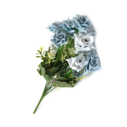 Bouquet of Blooming Roses and Daisies for Decoration, 420 mm, Blue Color - 10 branches