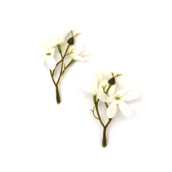 Jasmine Branch made of Fabric and Plastic / 50x90 mm, White Color - 5 pieces