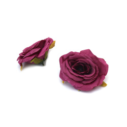 Fabric Rose Flower Head / 55x90 mm, Purple Color - 2 pieces
