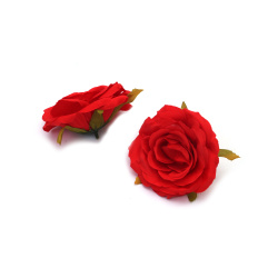 Fabric Rose Flower Head / 55x90 mm, Red Color - 2 pieces