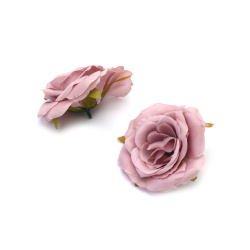 Fabric Rose Flower Head / 55x90 mm, Pastel Pink-Purple Color - 2 pieces
