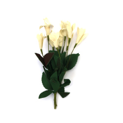 Buchet de flori cauciucate cu sârmă, culoare ecru 20x30x190 mm - 10 bucăți
