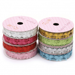 Ribbon satin butterflies with dots and glitter 15 mm assorted colors -1.80 meters