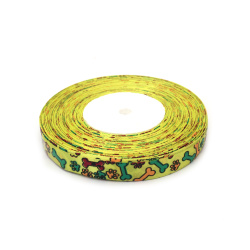 Satin lat 15 mm galben cu os și labe - 3 metri