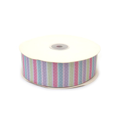 Satin lat 40 mm, dungi verticale, culori pastelate - 2 metri