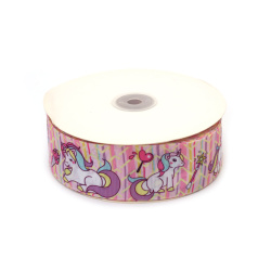 Satin lat 40 mm rupturi unicorn roz - 2 metri