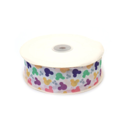 Stoc epuizat. Primeste notificare pe email cand produsul revine in stoc Rupturi late din satin alb de 40 mm cu figurine colorate de șoareci - 2 metri