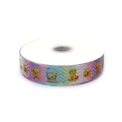 Stoc epuizat. Primeste notificare pe email cand produsul revine in stoc Rupturi late de satin de 25 mm, motiv de Paște cu rață și pisoi - 3 metri
