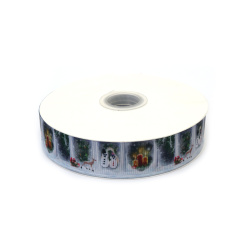 Stoc epuizat. Primeste notificare pe email cand produsul revine in stoc Rupturi late de satin de 25 mm cu imagini de Crăciun - lumânare, brad, om de zăpadă - 3 metri