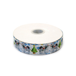 Weihnachts-Ripsband (Grosgrain) 25 mm, Motiv Fröhlicher Schneemann – 3 m