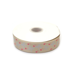 Grosgrain Satin Ribbon 25 mm, Pale Yellow, Small Heart Pattern - 3 meters