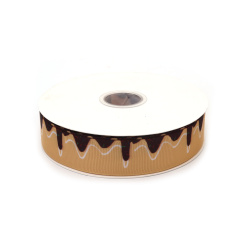 Grosgrain-Satinband 25 mm, Beige, Schokoladenglasur - 3 Meter
