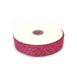Grosgrain-Satinband 25 mm, Dunkelpink, Zuckerstreusel-Design – 3 Meter