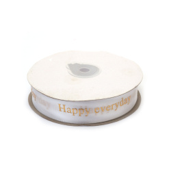 Satinband 25 mm, weiß mit goldfarbenem Aufdruck „Happy everyday“, 3 m – Geschenkband fürs Basteln & Geschenkverpackung