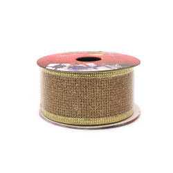 Mesh Ribbon with Aluminum Edging and Glitter / 40 mm / Color: Gold ~ 2.70 meters