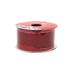 Christmas Mesh Ribbon with Aluminum Edging and Glitter / 40 mm / Red ~ 2.70 meters