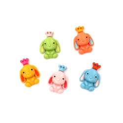 Rubber Figure, 21x30x7 mm, Bunny with Crown, MIX Colors - 10 Pieces