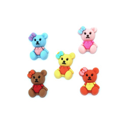 Rubber Figure, 18x27x8 mm, Bear with Bow, MIX Colors - 10 Pieces