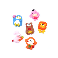 Rubber Figures, 22~30x30x6~7.5 mm, Assorted Animals, MIX Colors - 10 Pieces