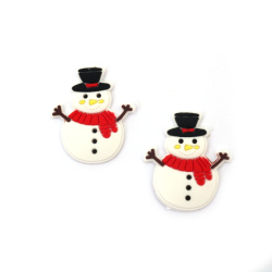 Rubber Figurine, 30x35x3 mm, Snowman, White - Set of 10