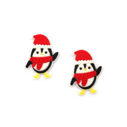 Rubber Figurine, 24x35x3 mm, Penguin with Christmas Hat, White, Black, and Red - Set of 10