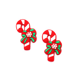 Rubber Figurine, 23x38x4 mm, Christmas Cane with Ribbon, Red, White, Green - Set of 10