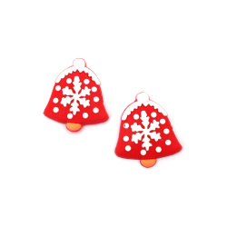 Rubber Figurine, 27x31x3 mm, Bell with Snowflake, Red and White - Set of 10