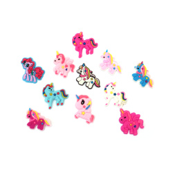 Rubber Figurine, 27~33x26~33x2.5~3 mm, Assorted Unicorn, Mixed Colors - Set of 10