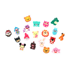 Rubber Figurine, 20~35x23~43x2~3.5 mm, Assorted Cartoon Animals, Mixed Colors - Set of 10