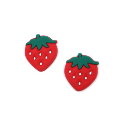 Rubber Figurine, 24x27x2.5 mm, Strawberry, Red - Set of 10