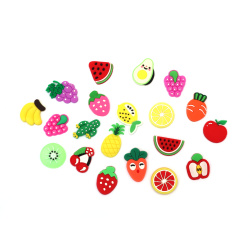 Rubber Figurine, 18~30x17~35x2~3 mm, Assorted Fruits, Mixed Colors - Set of 10