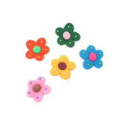 Rubber Figurine, 28x26x4 mm, Flower, Mixed Colors - Set of 10