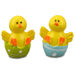 Polyresin chicken figurine in green and blue egg 30x20x35 mm - 2 pieces