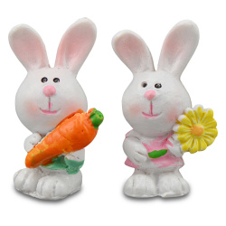 Figurina decorativa iepure in miniatura cu morcov si floare ~ 20x13 ~ 17x38 mm din polirasina -2 bucati