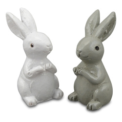 Figurină iepure în miniatură alb și gri 24x20x41 mm din polirășină -2 buc.