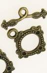 Metal clasp two parts circle 18x22 mm, 22x8 mm hole 1.5 mm color antique bronze -5 sets