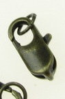 Lobster Claw Clasp with two rings 7x23 mm hole 4.5 mm antique bronze -10 pieces