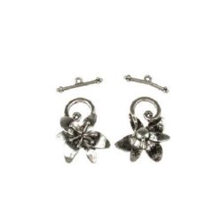 Închizător metalic două părți floare 21x5x2,5 mm gaură 2 mm culoare argint vechi -5 seturi