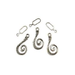 Two-piece Metal Spiral Clasp /  13.5x25.5x1.5 mm, 6x16.5x1 mm /  Old Silver - 10 sets