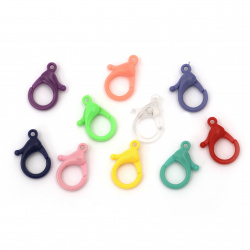 Plastic Lobster Claw Clasp Fastener, Colorful Clips for Jewelry Making, Key Chains or DIY Crafts, Size: 25x15 mm, Hole: 2 mm, ASSORTED Colors - 10 pieces