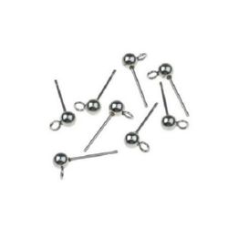 Base for earrings metal stainless steel 16x4 mm with head and ring hole 2 mm color silver -4 pieces