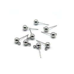 Stainless Steel Ball Earring Posts / 11x8x5 mm, Hole: 1 mm /  Silver - 4 pieces
